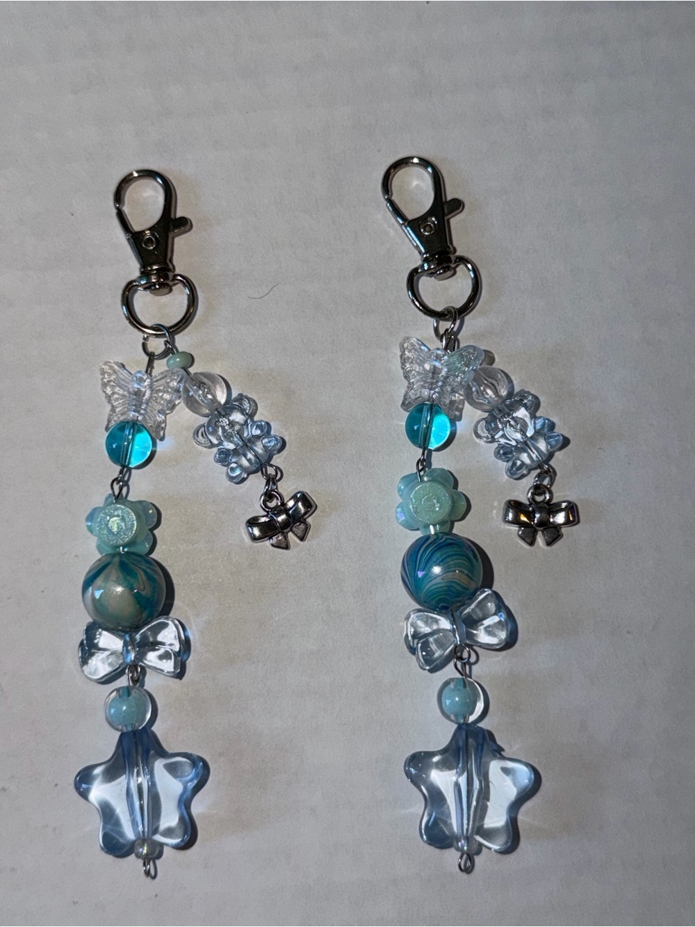 Aqua Blue Beaded Keychain Set - Feminine Bag Accessory